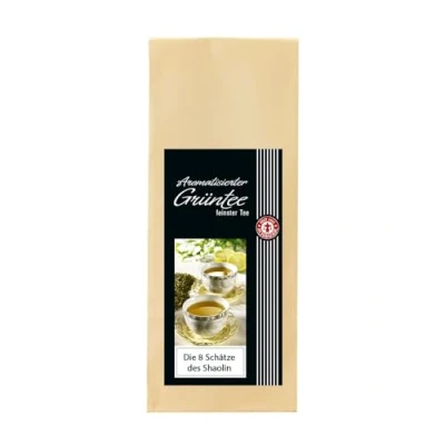 Abbildung von Schrader Grüner Tee Die 8 Schätze des Shaolin aromatisierter mit Erdbeer und Ananas 125g
