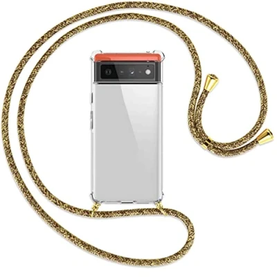 Abbildung von mtb more energy® Handykette kompatibel mit Google Pixel 6 (6.4&#039;&#039;) Natural/Gold Smartphone Hülle zum Umhängen Anti Shock Full TPU Case