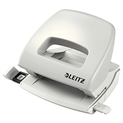 Abbildung von Leitz Kleiner Büro Locher aus Metall, 16 Blatt, Anschlagschiene mit Formatangaben, Ergonomisches Design, grau, 50380085