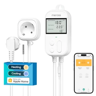 Abbildung von Meross Smart Thermostat Steckdose für HomeKit Digital WLAN Temperaturregler WiFi Heizungsthermostat mit Fühler Heizung und Kühlung 16 A, 2,4GHz