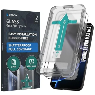 Abbildung von Deppa 2 Stück Schutzfolie für Iphone 16 Pro Max Screen (6.9 Zoll) mit Schablone Glas Folie Schutzfolie, Schutzglas, Displayschutz, Panzerfolie