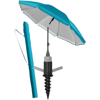 Abbildung von 4smile Sonnenschirm Strand SunnyJoy 3 IN 1 SET, Fb. Türkis Strandschirm Ø 200 cm + Bodenhülse Schutzhülle windfest stabil, mit UV Schutz 50+