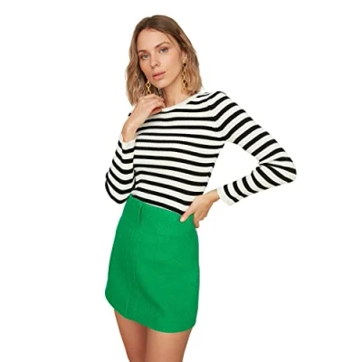 Abbildung von Trendyol Damen Green Striped Knitwear Pullover Sweater, Ecru, XS EU
