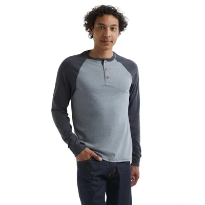 Abbildung von Hanes Herren Beefy Henley Hemd, Oxford Grau/Navy Heather, Klein