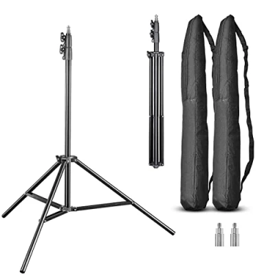 Abbildung von Walimex pro FT 8051 2er Set Lampenstativ 260cm Lichtstativ mit Federdämpfung, Höhe max 260 cm, 5 kg Traglast, Aluminium, für Fotografie Studio Outdoor, Tasche und Adapter
