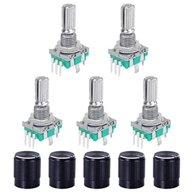 Abbildung von WayinTop 5 Set 360 Grad Rotary Encoder Modul EC11 Digital Potentiometer Drehgeber Drehwinkelgeber Pin mit Schalter und Drehknopf für Automobilelektronik Multimedia Audio