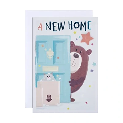Abbildung von Hallmark New Home Karte All About Gus niedliches illustriertes Design