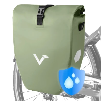 Abbildung von Valkental Große &amp; wasserdichte Gepäckträgertasche 28L Füllvolumen Fahrradtasche für Gepäckträger mit Reflektoren in Natur Grün