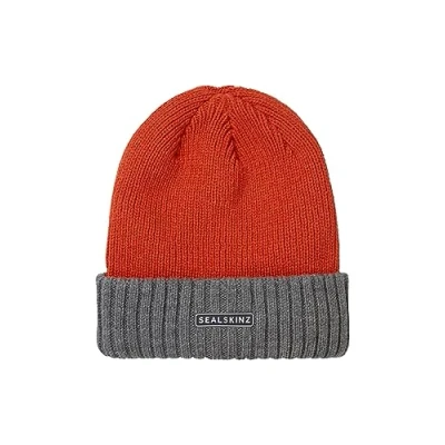 Abbildung von SealSkinz Bacton Kaltwetter Strickmütze, wasserdicht, mit Rollbündchen, orange grau, Größe L/XL
