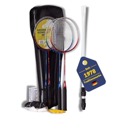Abbildung von BEST SPORTING Federball Set Erwachsene und Kinder I Badminton bestehend aus Netz, 4 Schlägern, 3 Badmintonbällen Tasche Netz Schläger für den Garten