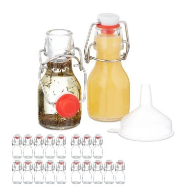 Abbildung von Relaxdays kleine Flaschen, 20er Set, 50 ml, Glasflaschen zum Befüllen, für Liköre &amp; Öle, Bügelverschluss, transparent