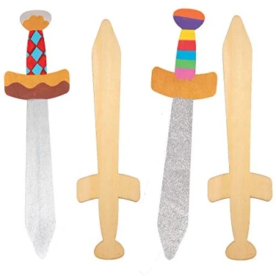 Abbildung von Baker Ross Ritter Langschwerter aus Holz, Für Kinder Kunsthandwerk Projekte (4 Stück) AT697