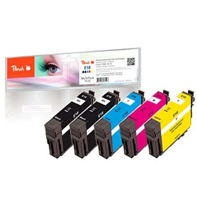 Abbildung von Peach E18 Spar Pack Plus Druckerpatronen (2xBK, C, M, Y) ersetzt Epson No. 18, C13T18064010 für z.B. Expression Home XP 100, 102, 200