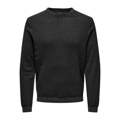 Abbildung von Only &amp; Sons Legerer FEIN Gepunkteter Longsleeve Strickpullover, Herren, Größe: Small, Dunkelgrau