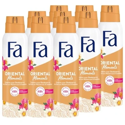 Abbildung von Fa Deospray Oriental Moments (9x 150 ml), Deo mit dem zarten Duft von Wüstenrose &amp; Sandelholz, ohne Aluminium für bis zu 48 h Schutz, hinterlässt keine Rückstände auf der Kleidung