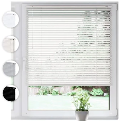 Abbildung von Sonello Jalousie Klemmfix ohne u. mit Bohren 30cm x 100cm Weiß Aluminium Jalousette, Inkl. Halterung für Decken Wandmontage Alu Fenster Tür, Blickdicht freihängend