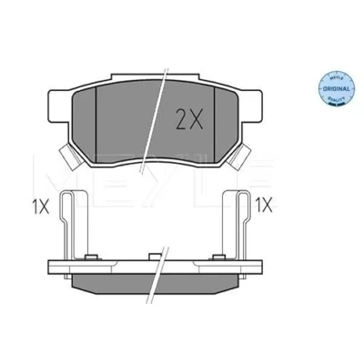 Abbildung von MEYLE 025 213 1313/W Bremsbelagsatz ORIGINAL Quality Hinterachse mit akustischer Verschleißwarnung Anti Quietsch Blech HONDA: CRX 3
