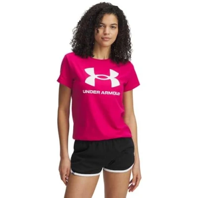 Abbildung von Under Armour Damen Live Sportstyle Graphic Short Sleeve Crew Neck T Shirt, Shaded Fuchsia/White, XL