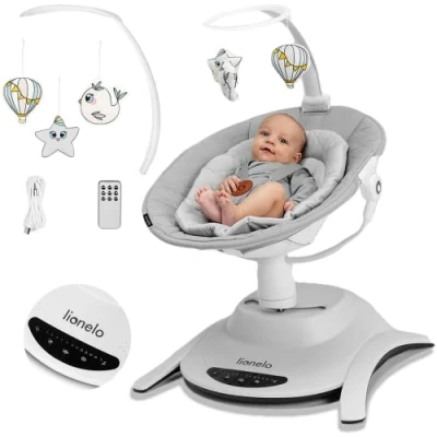 Abbildung von lionelo Babywippe Bella und Set, 360&#039; drehbarer Sitz, 12 beruhigende Melodien mit Lautstärkeregelung