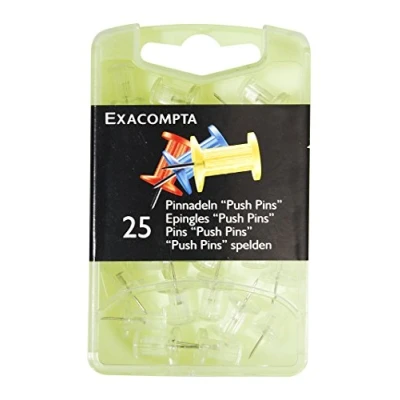 Abbildung von Exacompta 14712E 25er Pack Pinwandnadel 7mm Spitzenlänge kristall Push Pins Stoßnadel in praktischer Aufbewahrungsbox