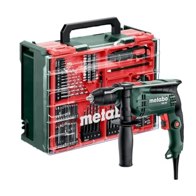 Abbildung von metabo Schlagbohrmaschine SBE 650 Set, 230 V, max. 1500 U/min, Mobile Werkstatt im Kunststoffkoffer