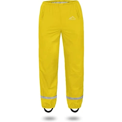 Abbildung von normani Kinder Regenhose 2 Wege Stretch Überziehhose Unisex für Jungen und Mädchen ungefüttert Wasserdicht (Wassersäule: 5000 mm, Winddicht Atmungsaktiv Farbe Gelb Größe 152
