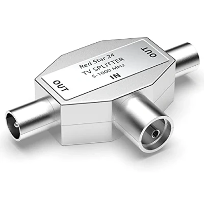 Abbildung von RedStar24 Antennen Verteiler 2 Fach Antennenverteiler TV Splitter Wege T Adapter Antenne 1x Eingang IEC Koax Buchse (Kupplung) W 2X Ausgang Stecker M DVB / BK 5 1000 MHz