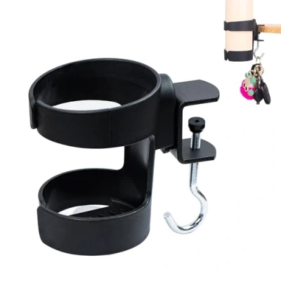 Abbildung von Becherhalter Schreibtisch, Flaschenhalter Getränkehalter Tisch mit Haken Universal Auslaufsicheres Ring Getraenkehalter Klemme Einstellbar Trinkbecherhalter Clip für Zuhause, 1 Stück