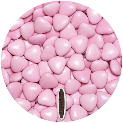 Abbildung von EinsSein® Schokoherzen 500g ca. 245 St. rosa glanz Gastgeschenke Hochzeit Taufe Schokolade Schokolinsen Dragees Herz candy bar bonboniere Hochzeitsmandeln Taufmandeln Herzdragees