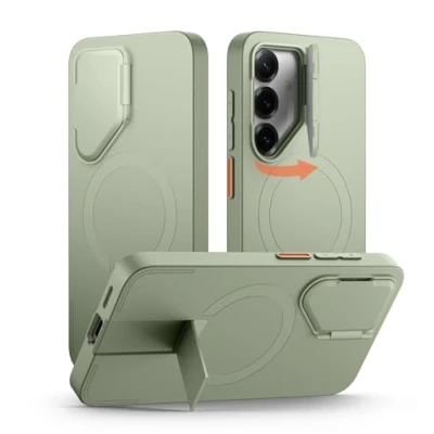 Abbildung von SURITCH Magnetisch Hülle Kompatibel mit Samsung Galaxy S25 5G Handyhülle Metall Ständer &amp; Kameraschutz Stoßfest Schutzhülle Kratzfest Case für (Grün)