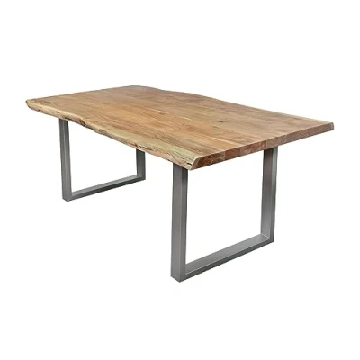 Abbildung von SAM Esstisch 200 x 100 cm Cali, Baumkantentisch naturfarben, Akazienholz massiv, U Gestell aus Metall Silber, aufgedoppelte Kanten 25+25 mm