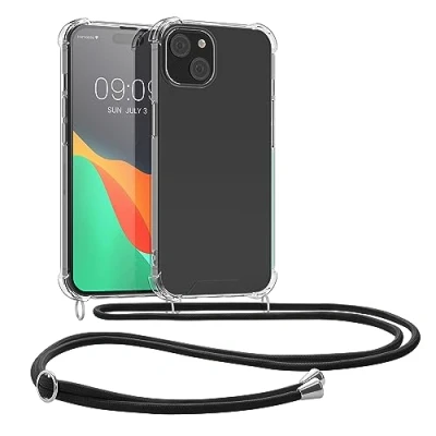 Abbildung von kwmobile Necklace Case kompatibel mit iPhone 15 Hülle Silikon Cover Handykette Band Handyhülle Transparent Schwarz