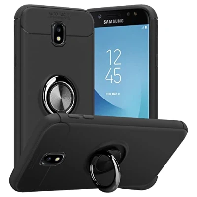Abbildung von Cadorabo Hülle kompatibel mit Samsung Galaxy J7 2017 Schutzhülle TPU Silikon Case Ring Slim Kratzfest Weiche Gummi Rundumschutz für in Schwarz