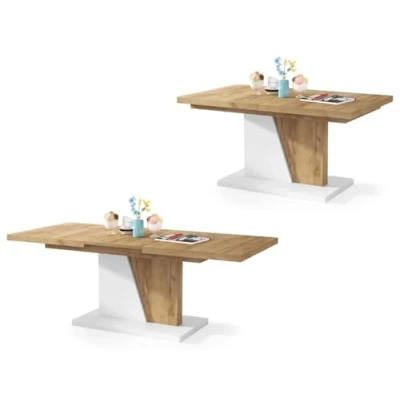 Abbildung von All4All Couchtisch Noel Kaffeetisch Wohnzimmertisch Sofatisch mit Ablagen Esstisch Einlegeplatte ausklappbar 120x70cm 05 Gold Craft Eiche + Weiß