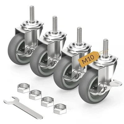 Abbildung von HOLKIE Lenkrollen Schwerlastrollen 75mm Rollen für Möbel Möbelrollen Gummirollen Transportrollen mit Bremsen, M10 x 1,5 30mm (Schaftdurchmesser 10mm, Schaftlänge 30mm) 4er Set Grau