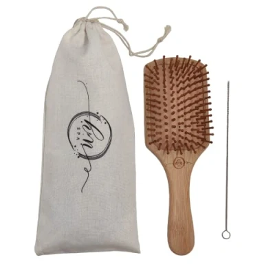 Abbildung von H&amp;N SPA Bambus Haarbürste zum Entwirren von dickem und lockigem Haar. Bambusgriff mit abgerundeten Holzborsten, MEHRWEG, Natur Bürste Bambusborsten Für natürlich Schöne Haare.