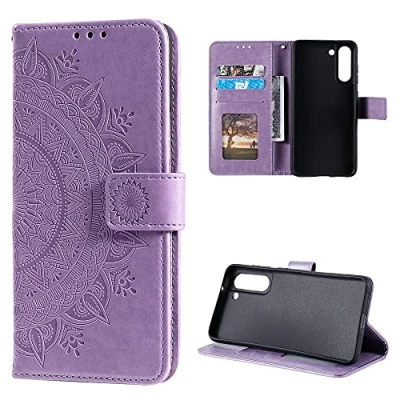 Abbildung von CoverKingz Handy Tasche kompatibel mit Samsung Galaxy S21 FE Handycase Kartenfach Handyschutzhülle Cover Smartphonehülle klappbar Motiv Mandala Lila