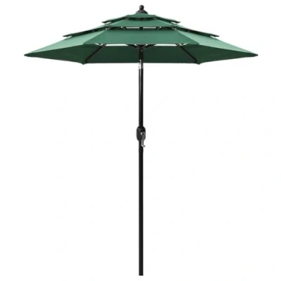 Abbildung von vidaXL Sonnenschirm mit Aluminium Mast 3 lagig Ampelschirm Gartenschirm Marktschirm Strandschirm Kurbelschirm Schirm Terrasse Garten Grün 2m