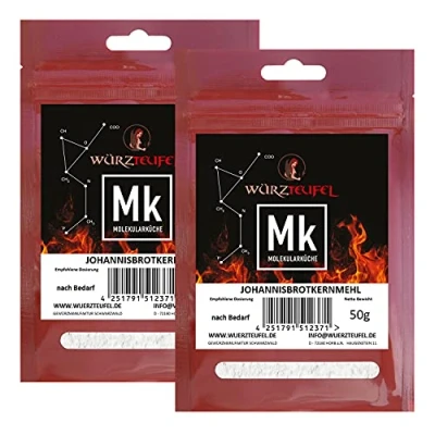 Abbildung von Johannisbrotkernmehl, Bockshörndlbaum Mehl, E410 aus Spanien. Glutenfrei. 2 Beutel je 50g. (100g.)