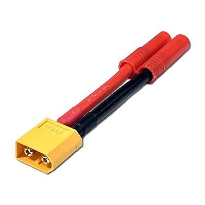 Abbildung von 1 Stück Premium Adapter XT60 2Pin Stecker Male auf HXT 4mm Buchse Female Goldstecker Verpolsicher für Lipo Akku Adapterkabel Vergoldet 12AWG Kabel 60A Modellbau
