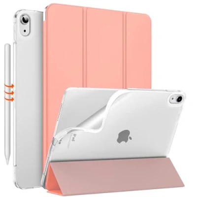Abbildung von MoKo für iPad Air 6. Generation 11 Zoll Hülle M2 2024/iPad 5./4. Gen 2022/2020, Transluzent Matt Weich TPU Rückseite Hülle, Unterstützt Pencil Pro/2/USB C, Aprikosen Orange