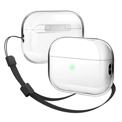Abbildung von elago Clear Case Hülle Kompatibel mit Apple AirPods Pro 2. Generation Case, Inklusive Riemen, Schutzhülle, Transparent Stoßfest, Unterstützt Kabelloses Aufladen (Trasparent)