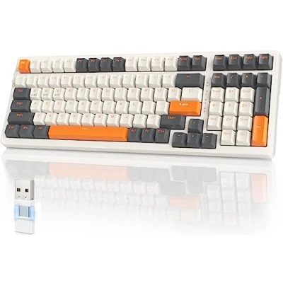 Abbildung von YINDIAO K96 Kabellose Mechanische Tastatur,Bluetooth/2.4GHz Kabellos,Typ C/USB A 2 in 1 Empfänger,Hot Swap,100 Tasten,Kompakte Gaming Tastatur mit 96% Layout und Ziffernblock,Roter Schalter,für PC,Mac