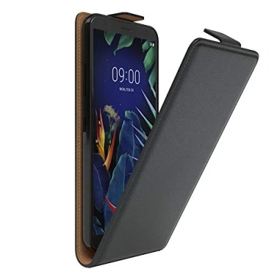 Abbildung von EAZY Case Hülle kompatibel mit LG K40 Flip Cover zum Aufklappen, Handyhülle aufklappbar, Schutzhülle, Flipcover, Flipcase, Flipstyle vertikal klappbar, aus Kunstleder, Schwarz