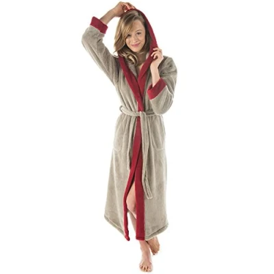 Abbildung von CelinaTex Bademantel Saunamantel Kapuze Fleece für Sie&amp;Ihn Ohio S taupe bordeaux, Polyester