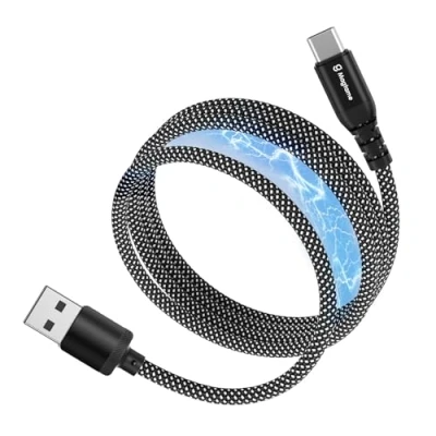 Abbildung von Magtame magnetisches USB C Kabel, Elastisches gewickeltes USBA zu Ladekabel, 1M/3.3FT einziehbares USBC Nylon geflochtene Typ Schnellladekabel, Kompatibel mit i Phone 16 15 Samsung