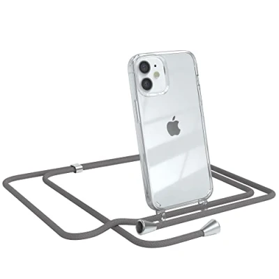 Abbildung von EAZY CASE Handykette kompatibel mit iPhone 12 Mini Handyhülle Umhängeband, Handykordel Schutzhülle, Silikonhülle, Hülle Band, Stylische Kette für Smartphone, Anthrazit