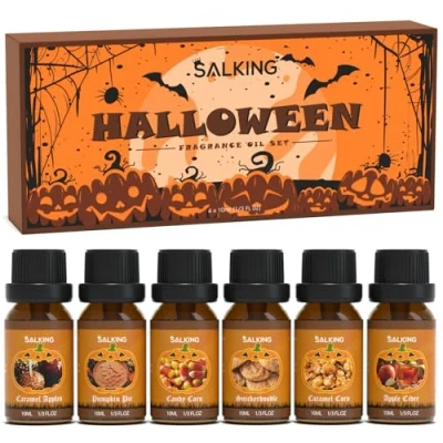 Abbildung von SALKING Halloween Ätherische Öle Set, Aromatherapie Duftöl GeschenkSet, Pure Duftöle für Diffuser Luftbefeuchter, 6x10 ml (Kürbiskuchen, Karamelläpfel, Zuckermais, Zimtplätzchen, Popcorn, Apfelwein)