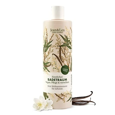 Abbildung von Jean &amp; Len sinnlicher Badetraum Jasmin Vanille, Badeschaum mit cremiger Textur, gefüllt pflegenden Inhaltsstoffen, Badezusatz, ohne Parabene, Silikone Mikroplastik, vegan, 400 ml