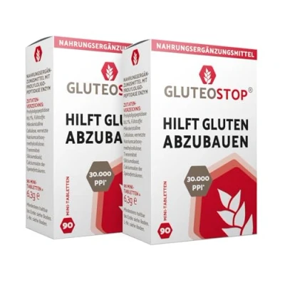 Abbildung von GluteoStop® hilft Gluten abzubauen Glutensensitivität glutenarme Ernährung Enzym (180 Mini Tabletten)